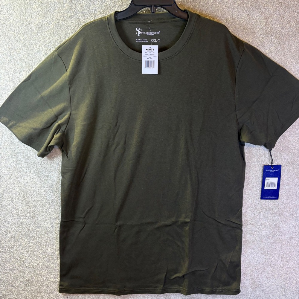Straight Faded T-Shirt Mens XXL Tall Olive Green Short Sleeve Crew Neck 124116